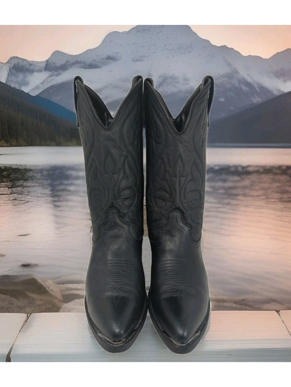 Masterson Cowboy Boot Co RB885 Mens 10.5 D Black Silver Tips J Toe Western Dress